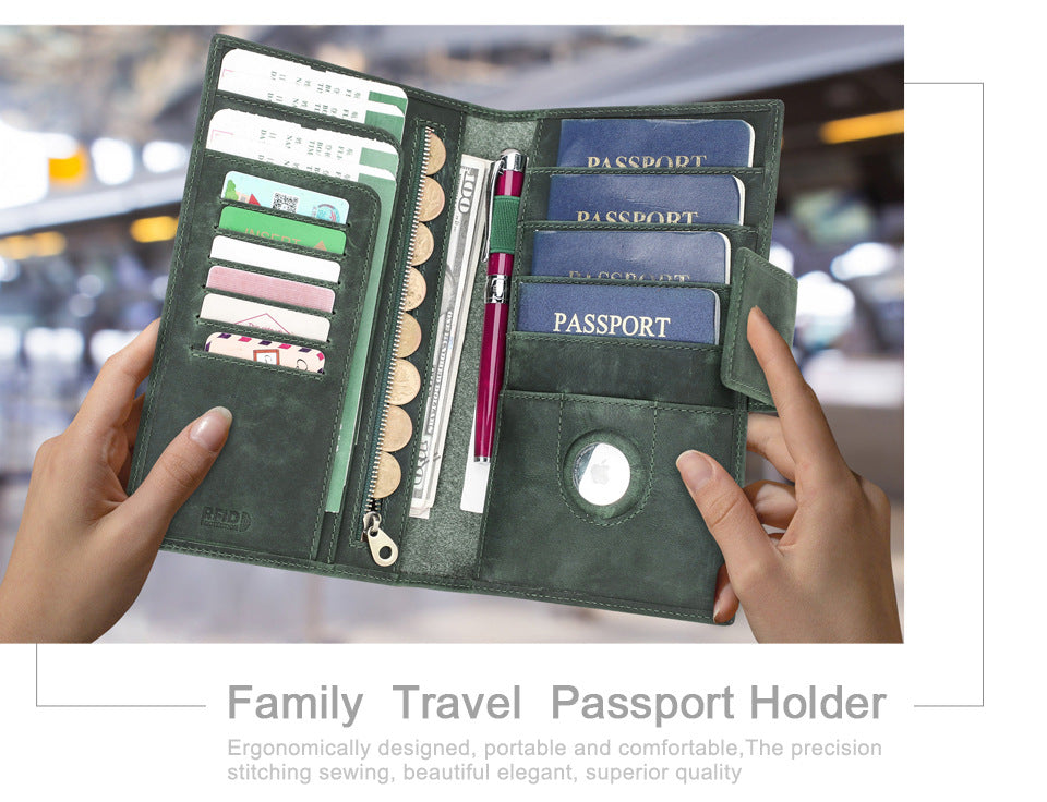 Black Angel Retro Crazy Horse Leather Genuine Leather Passport Holder Anti-loss Alarm Device Family Travel Passport Bag